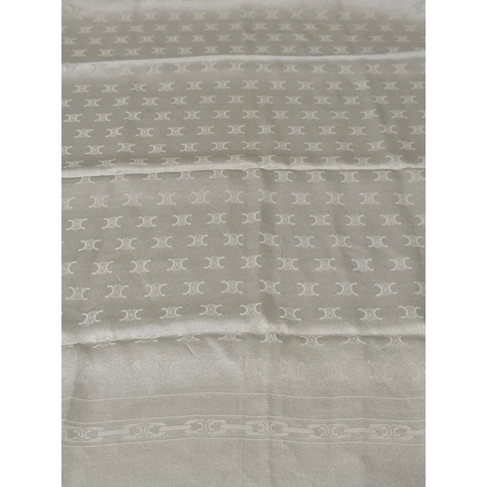 VTG Celine Paris 66” X 17” Ivory Tone On Tone Monogram Silk Scarf inch EVC